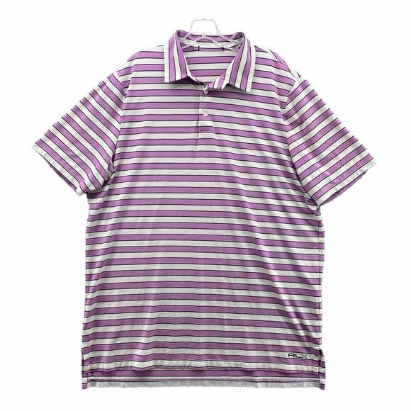 RLX Ralph‎ Lauren Polo Shirt Men's Purple White Striped Performance Golf Preppy - Picture 1 of 9